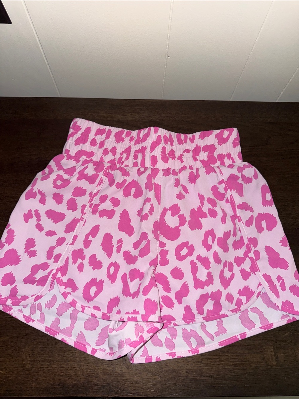 Edikted Pink Leopard-Print High-Waist Athletic Shorts